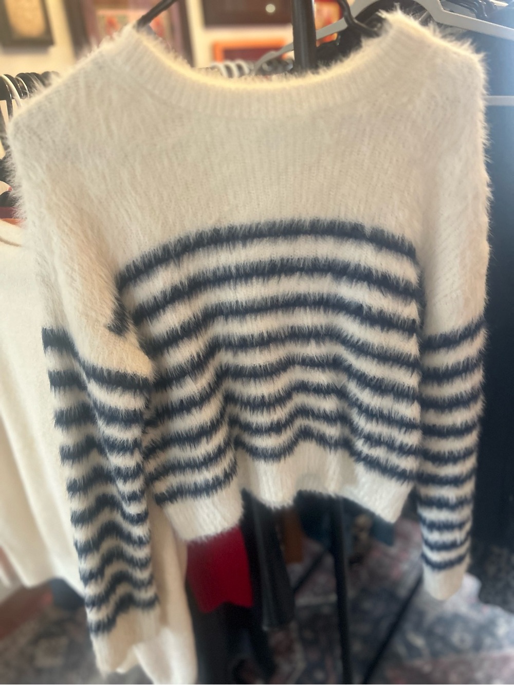 La Ligne Cream Fuzzy Crewneck Sweater